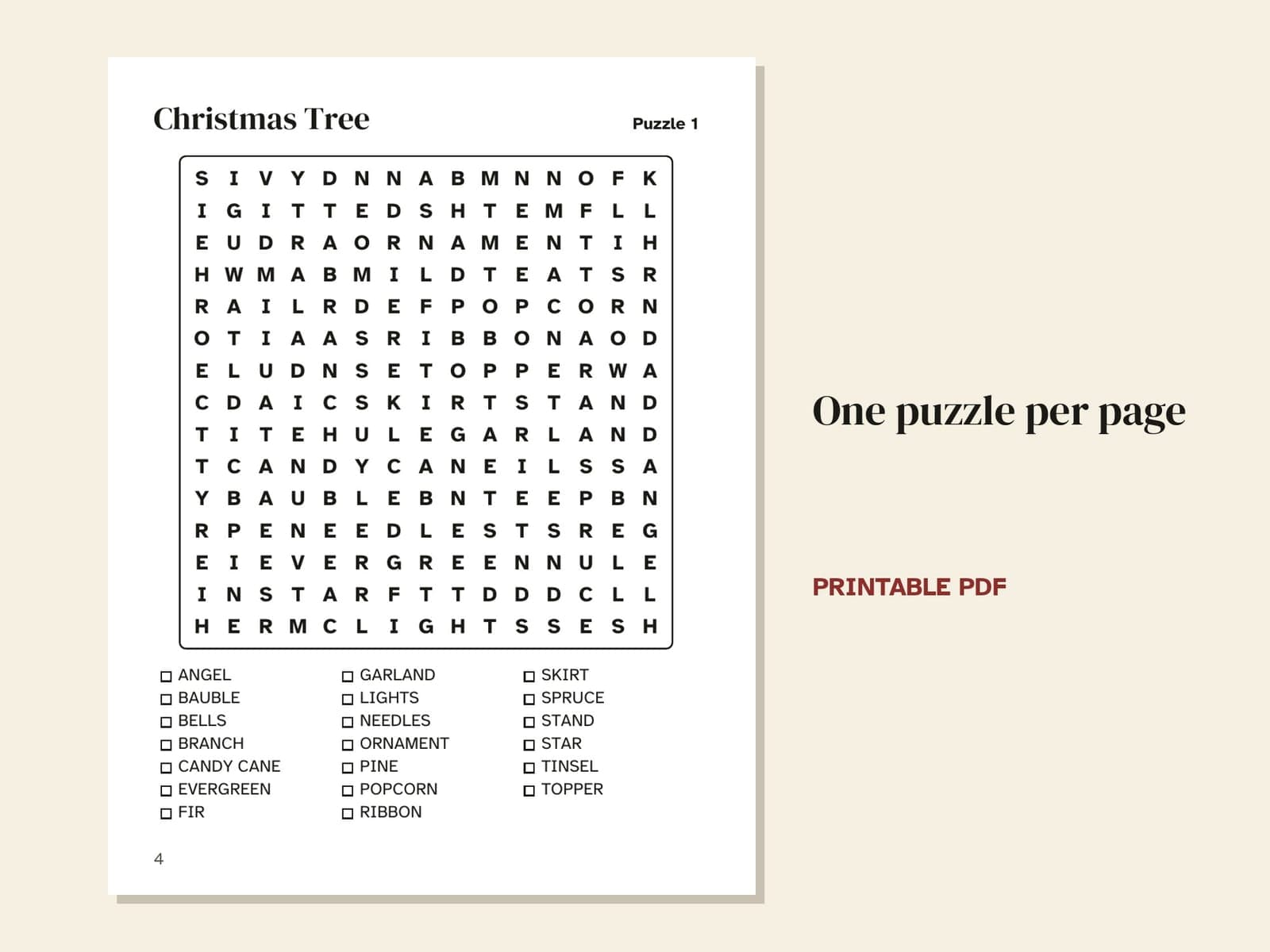 Une page du livre : grille 1, Christmas Tree