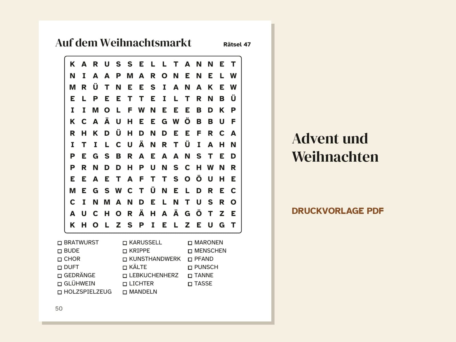 Eine Seite aus dem Heft: Rätsel 47, Auf dem Weihnachtsmarkt