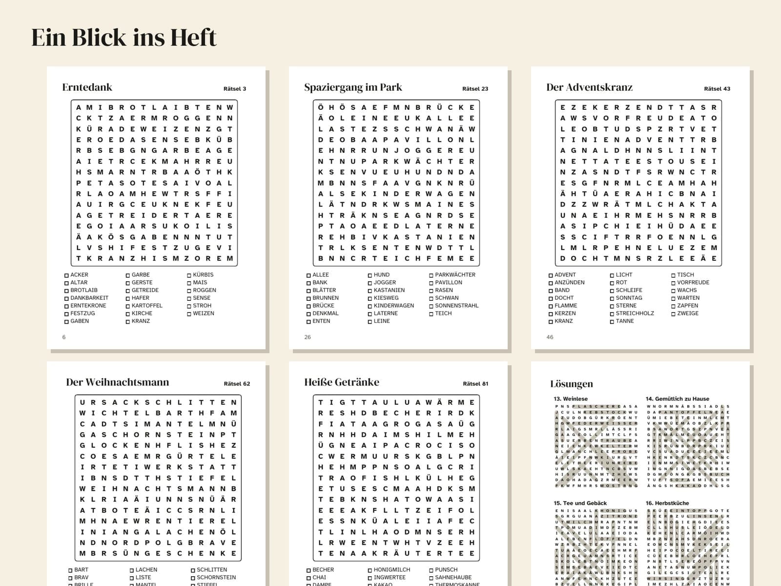 Sechs Seiten aus dem Heft, verkleinert