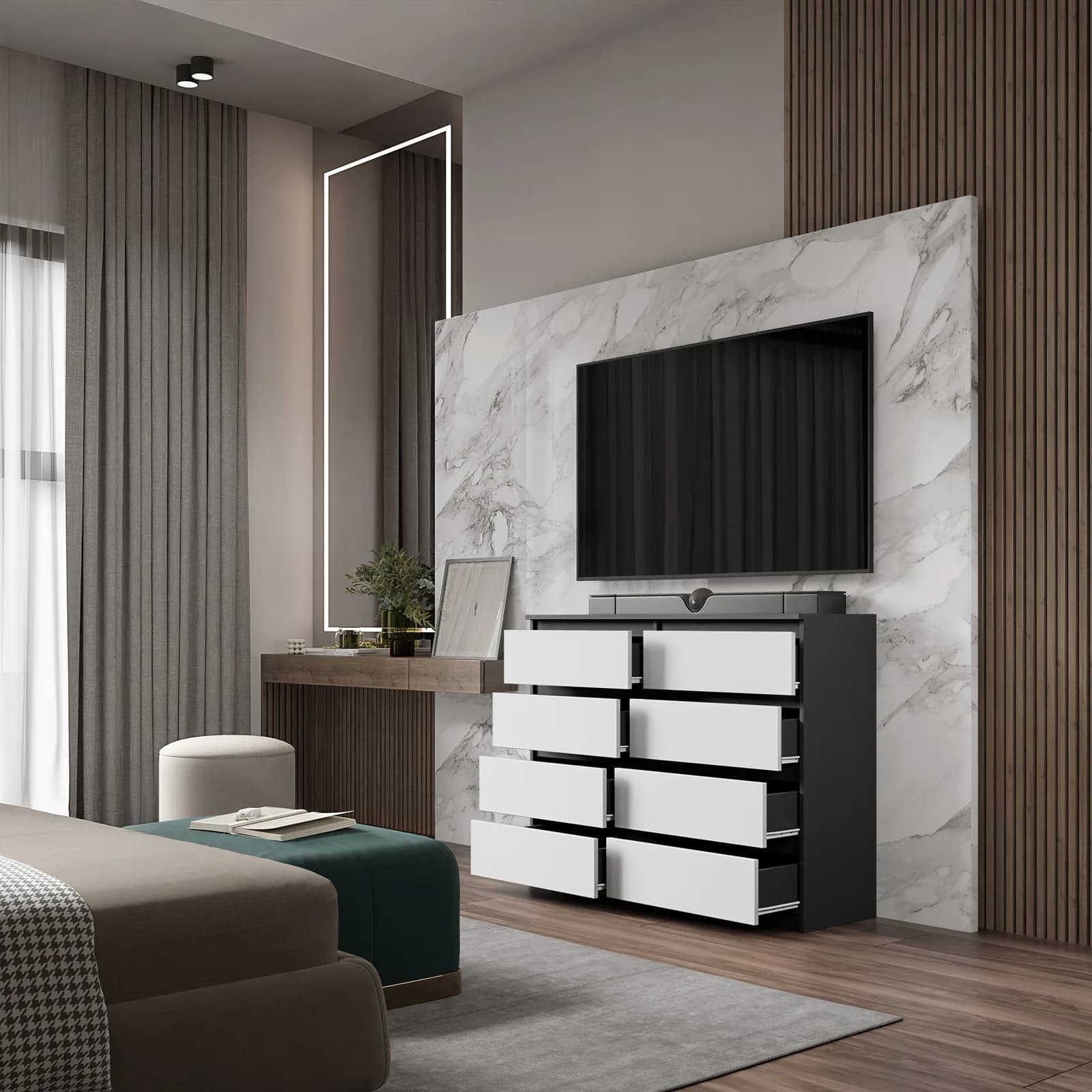 GABRIEL chest of 8 drawers, 120 cm, anthracite/white matt (4)