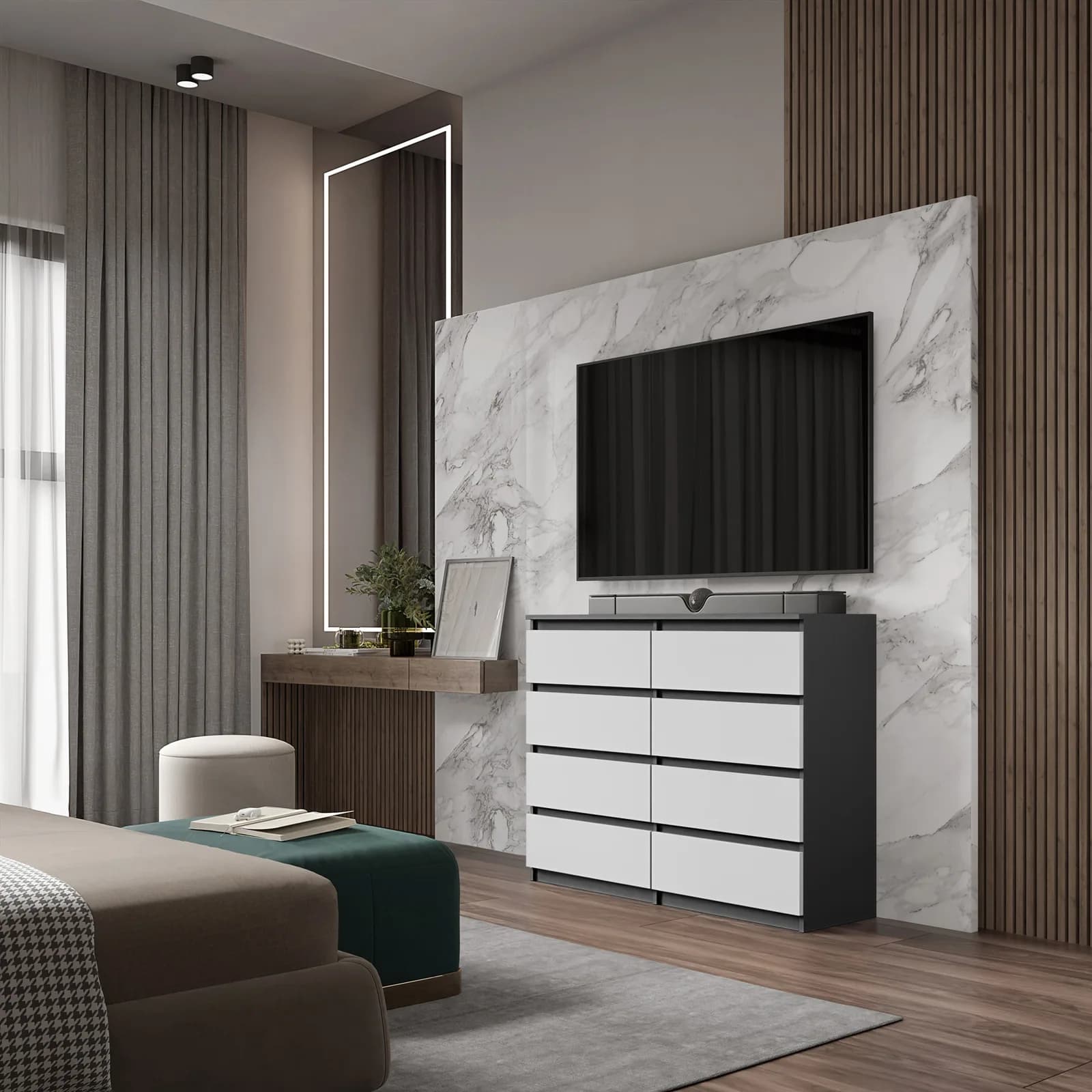 GABRIEL chest of 8 drawers, 120 cm, anthracite/white matt (5)