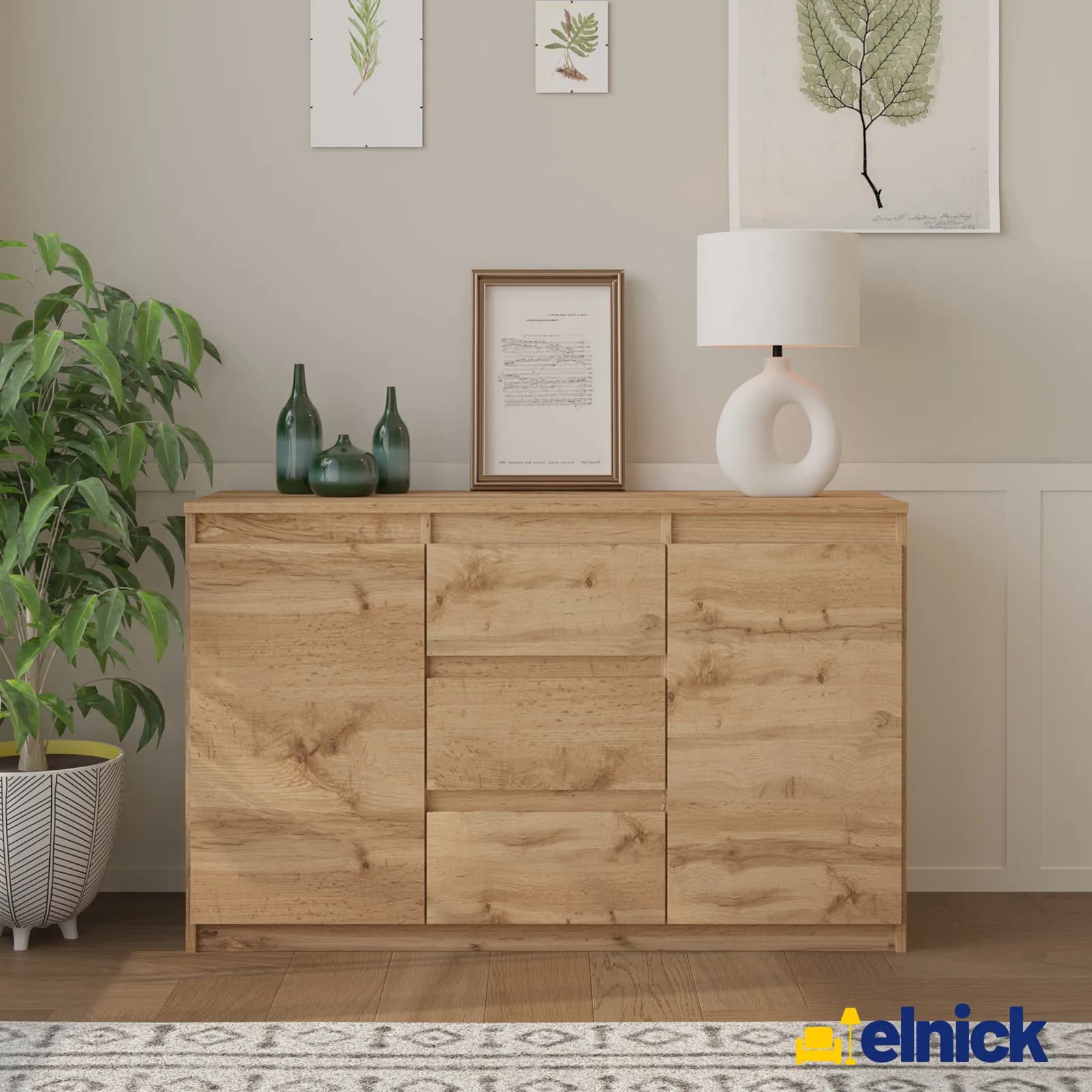 MIKEL chest of 3 drawers and 2 doors, 120 cm, Wotan oak (4)