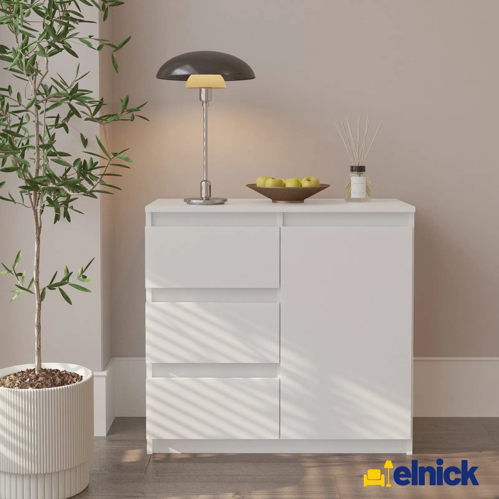 MIKEL commode 3 tiroirs et 1 porte, 80 cm, blanc mat (3)