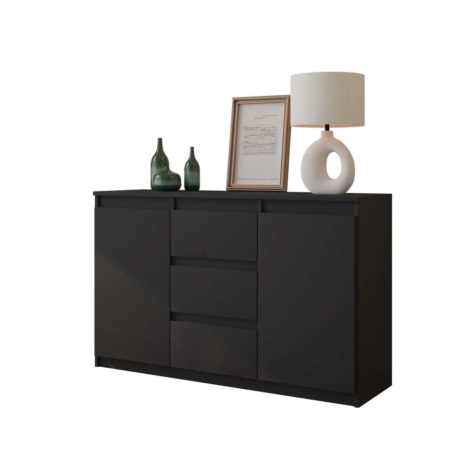 Commode MIKEL 3 tiroirs et 2 portes, 120 cm, gris anthracite
