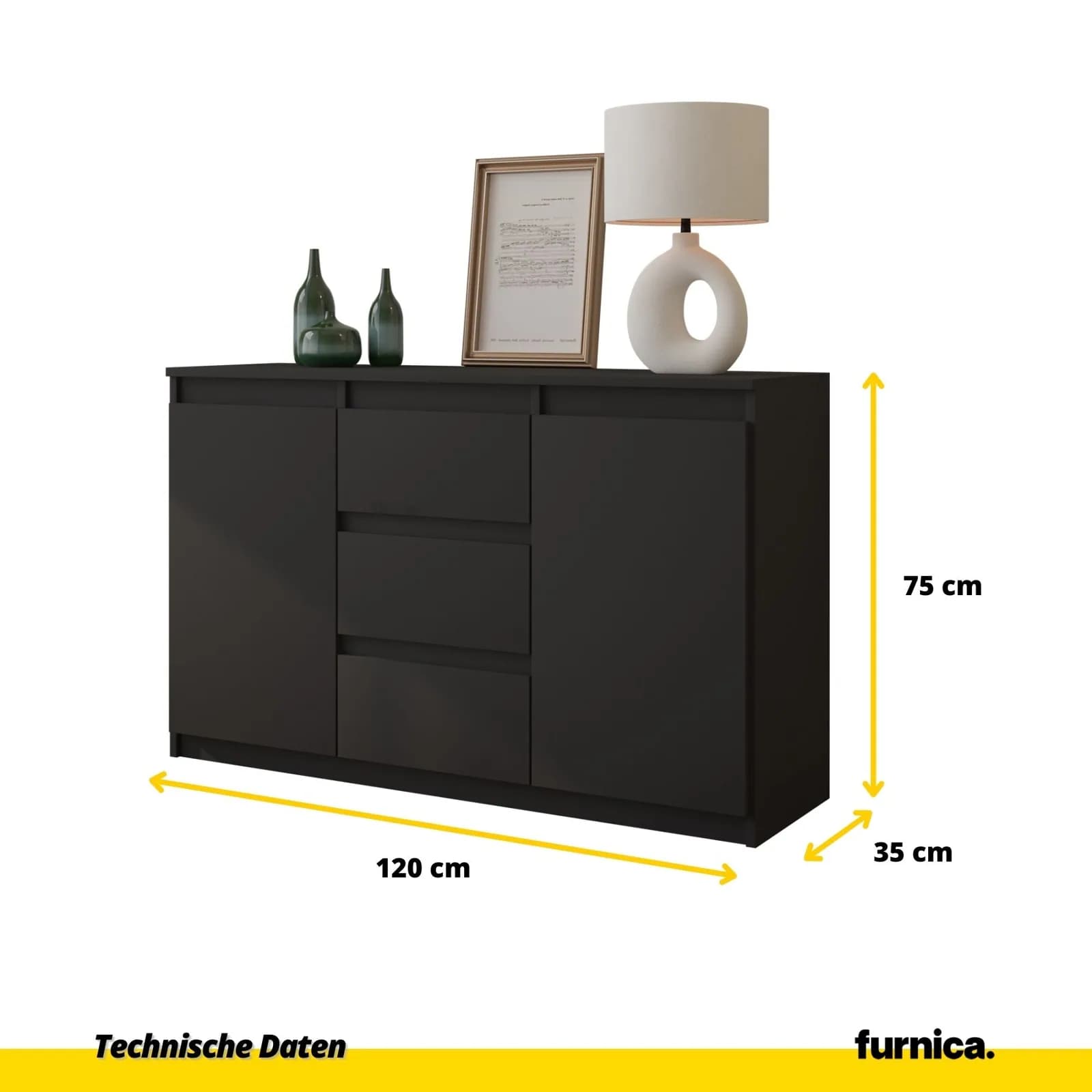 Commode MIKEL 3 tiroirs et 2 portes, 120 cm, gris anthracite (2)
