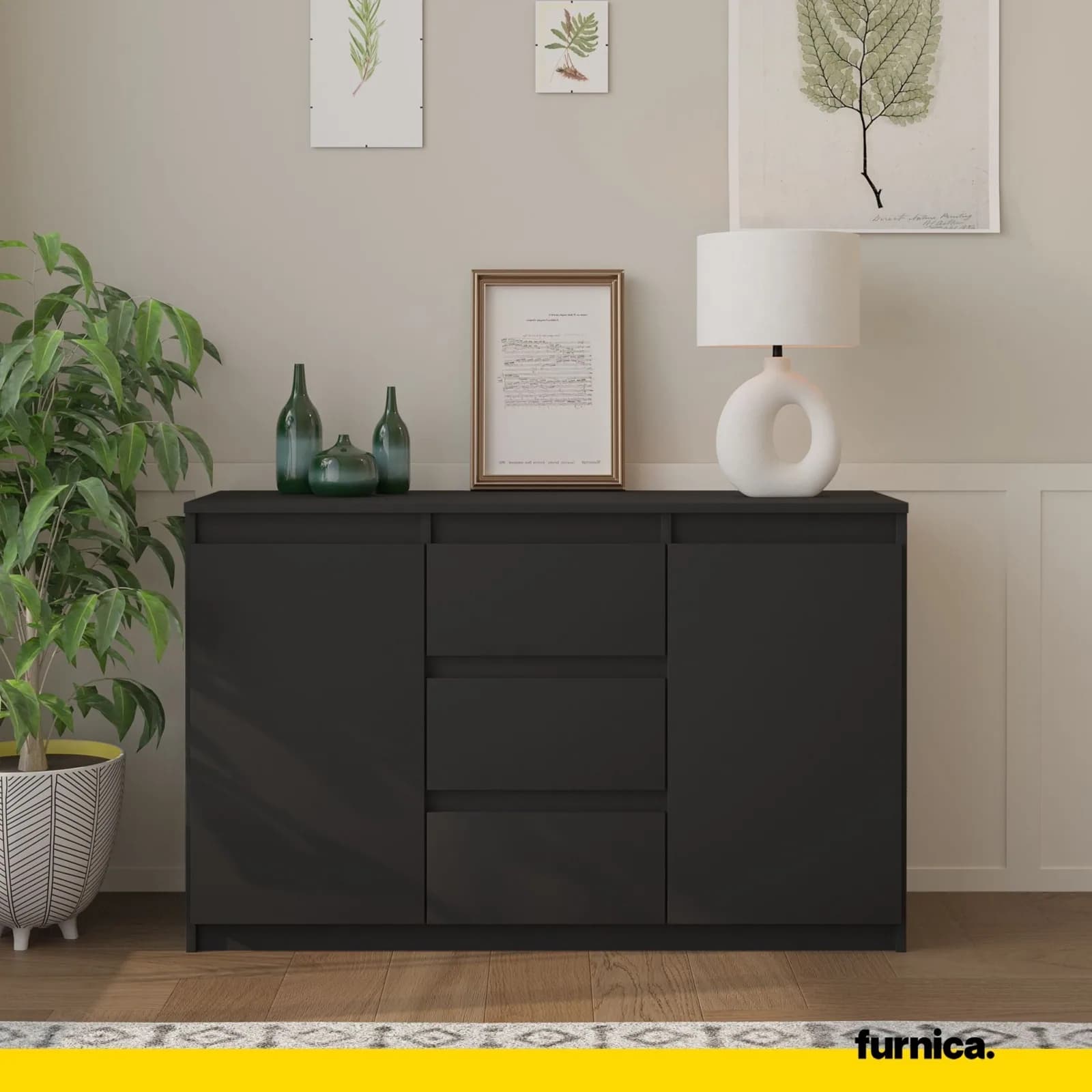 Commode MIKEL 3 tiroirs et 2 portes, 120 cm, gris anthracite (3)