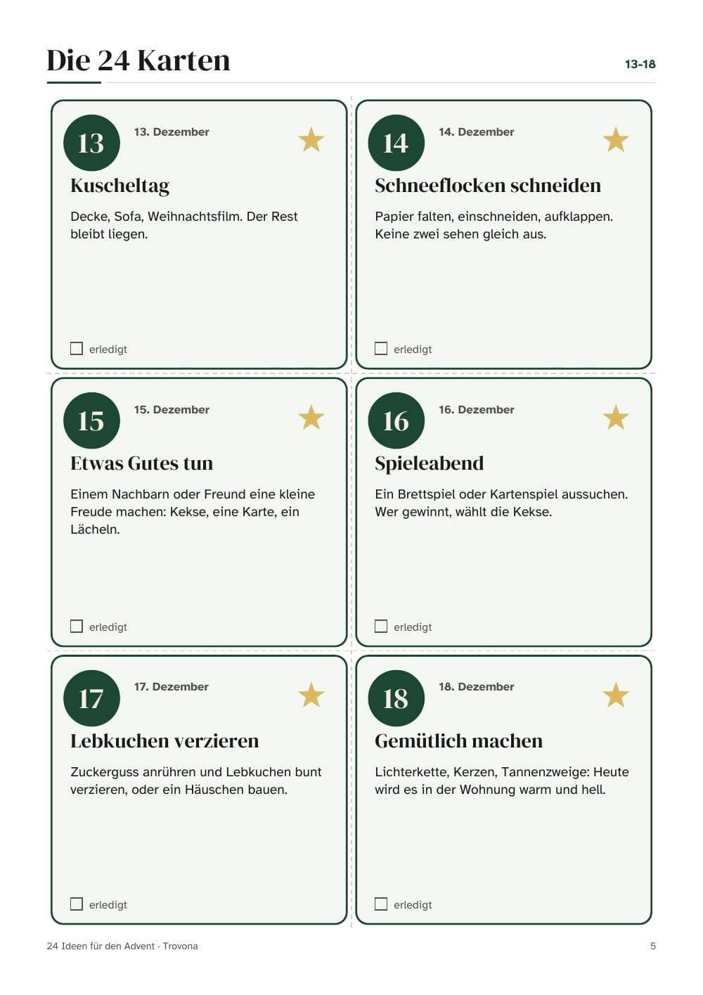 Seite 5 des Pakets: Seite 5 aus Adventskalender zum Ausdrucken 2026: 24 Ideen-Karten und Zahlen zum Ausschneiden