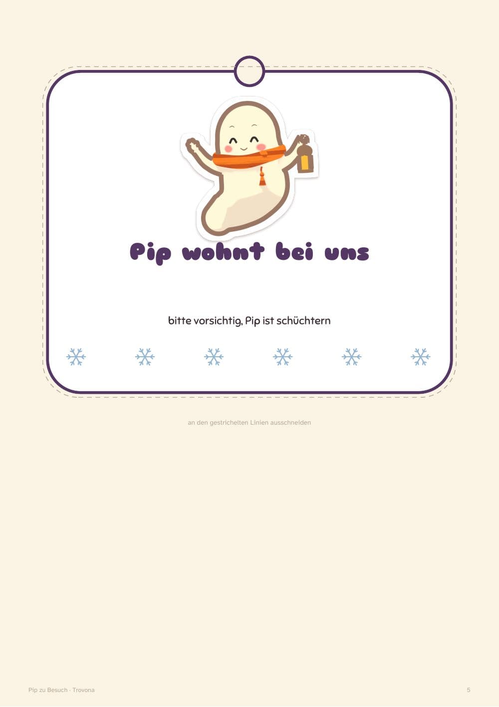 Das Türschild: Pip wohnt bei uns: Seite 5 aus Pip zu Besuch: 24 Briefchen und Aktivitäten für die Adventszeit, druckbare Adventstradition für Kinder