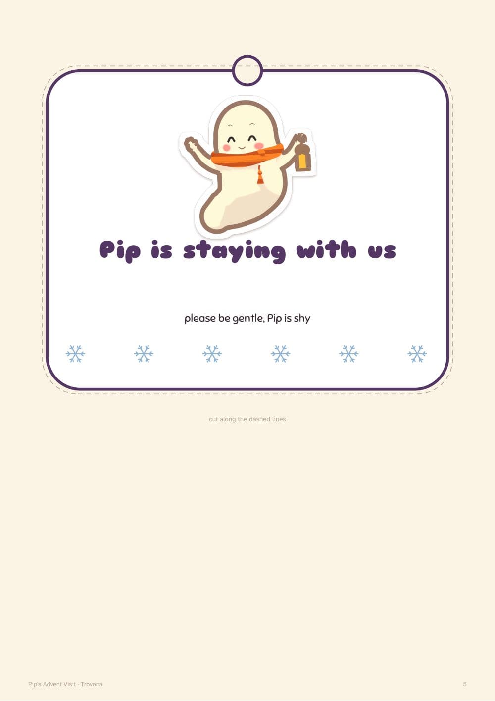 Das Türschild: Pip wohnt bei uns: Seite 5 aus Pip zu Besuch: 24 Briefchen und Aktivitäten für die Adventszeit, druckbare Adventstradition für Kinder (auf Englisch)