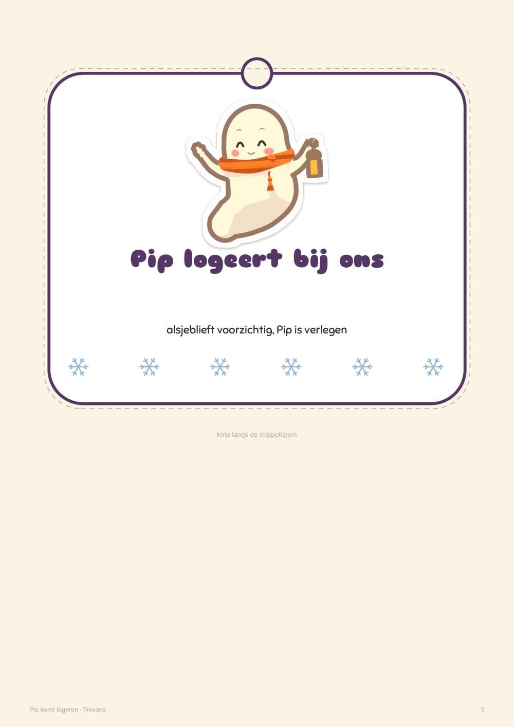 Das Türschild: Pip wohnt bei uns: Seite 5 aus Pip zu Besuch: 24 Briefchen und Aktivitäten für die Adventszeit, druckbare Adventstradition für Kinder (auf Niederländisch)