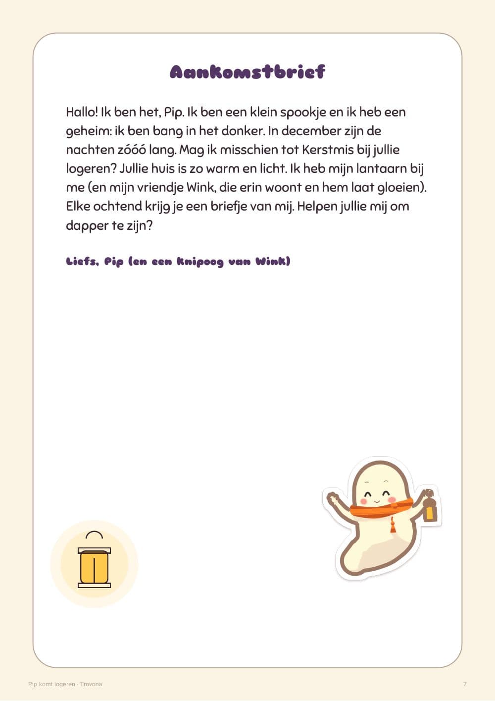 Pips Ankunftsbrief: Seite 7 aus Pip zu Besuch: 24 Briefchen und Aktivitäten für die Adventszeit, druckbare Adventstradition für Kinder (auf Niederländisch)