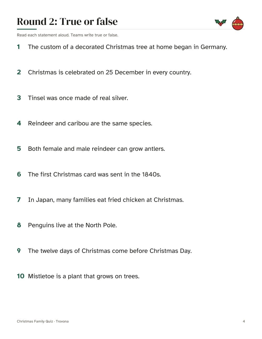 Seite 4 des Pakets: Seite 4 aus Weihnachtsquiz für die Familie: 60 Fragen in 6 Runden (auf Englisch)