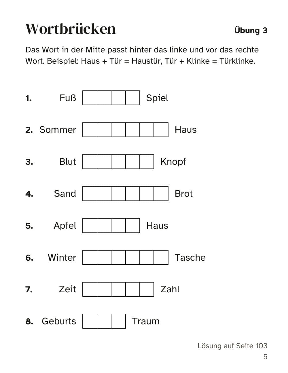 Exercise 3: word bridges: page 5 of Memory training for seniors: 100 large-print exercises (in German)