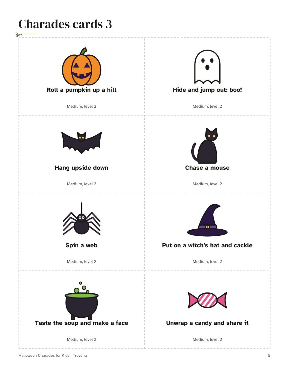 Seite 5 des Pakets: Seite 5 aus Halloween-Scharade für Kinder: 40 Bildkarten (auf Englisch)