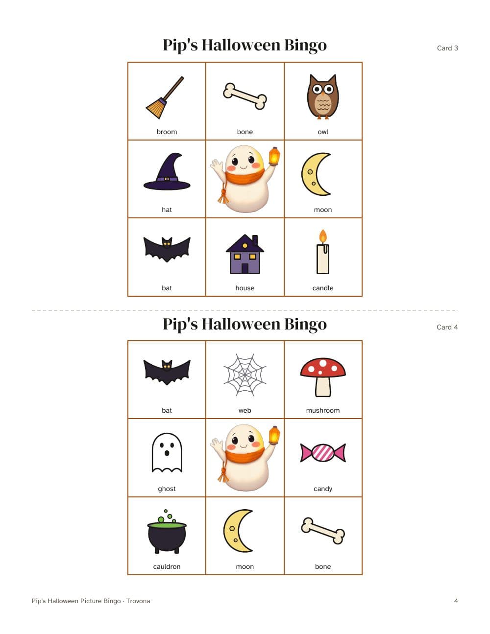 Seite 4 des Pakets: Seite 4 aus Halloween-Bildbingo: 30 verschiedene Karten für Kinder (auf Englisch)