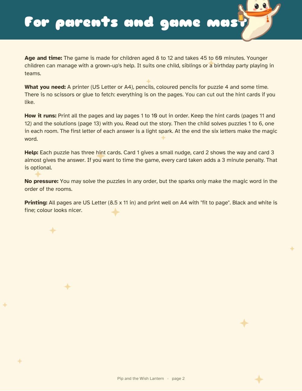 Page 2 du pack : page 2 de Escape game pour enfants de 8 à 12 ans : Pip et la lanterne à vœux (en anglais)