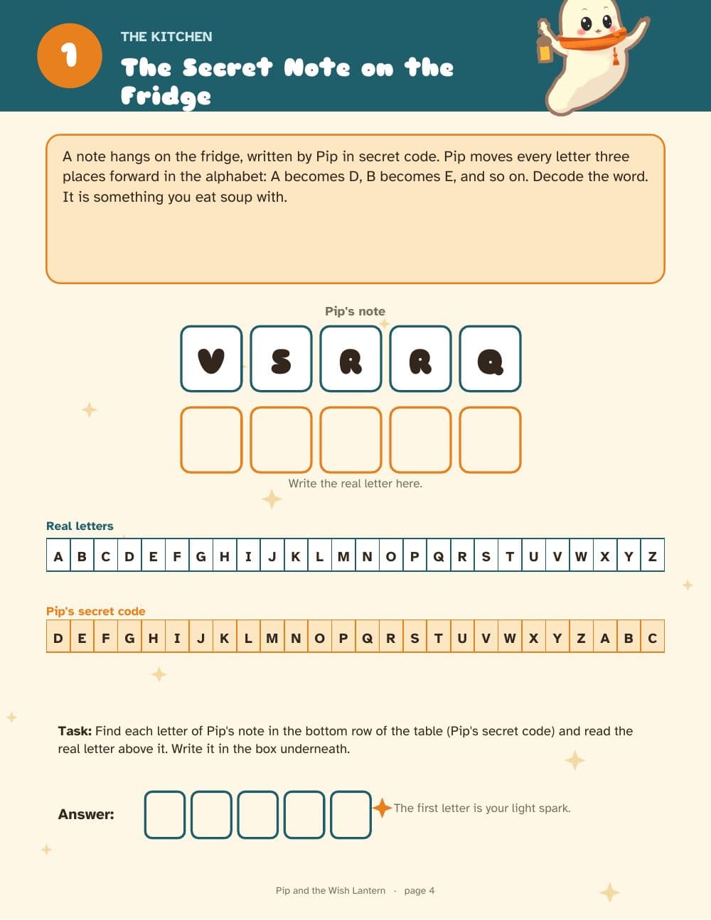 Page 4 du pack : page 4 de Escape game pour enfants de 8 à 12 ans : Pip et la lanterne à vœux (en anglais)