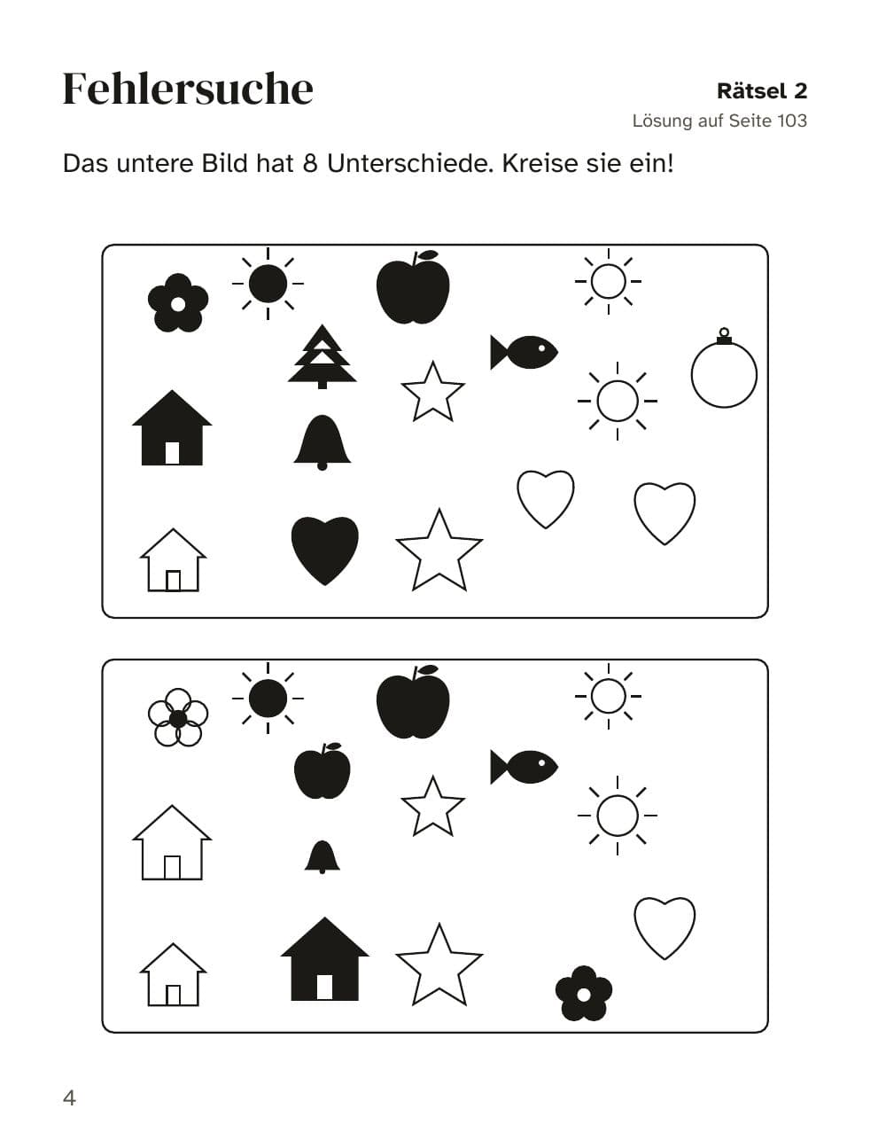Fehlersuche: 8 Unterschiede einkreisen (Rätsel 2): Seite 4 aus Rätselblock für Kinder ab 9 Jahren: 100 Rätsel
