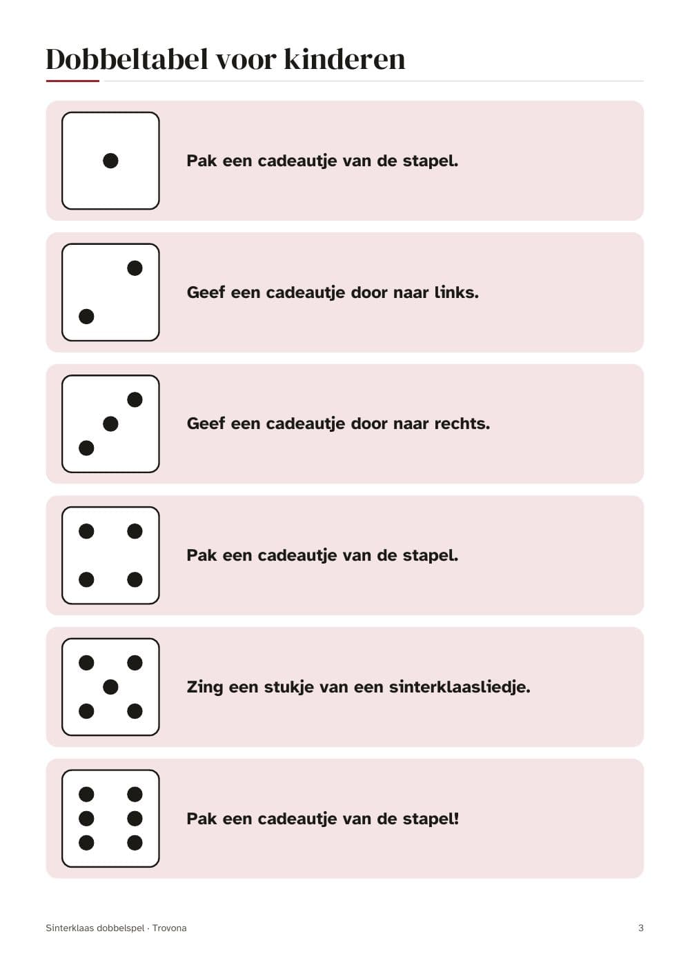 Seite 3 des Pakets: Seite 3 aus Sinterklaas-Würfelspiel: Regeln und Würfeltabellen für Kinder und Erwachsene (auf Niederländisch)