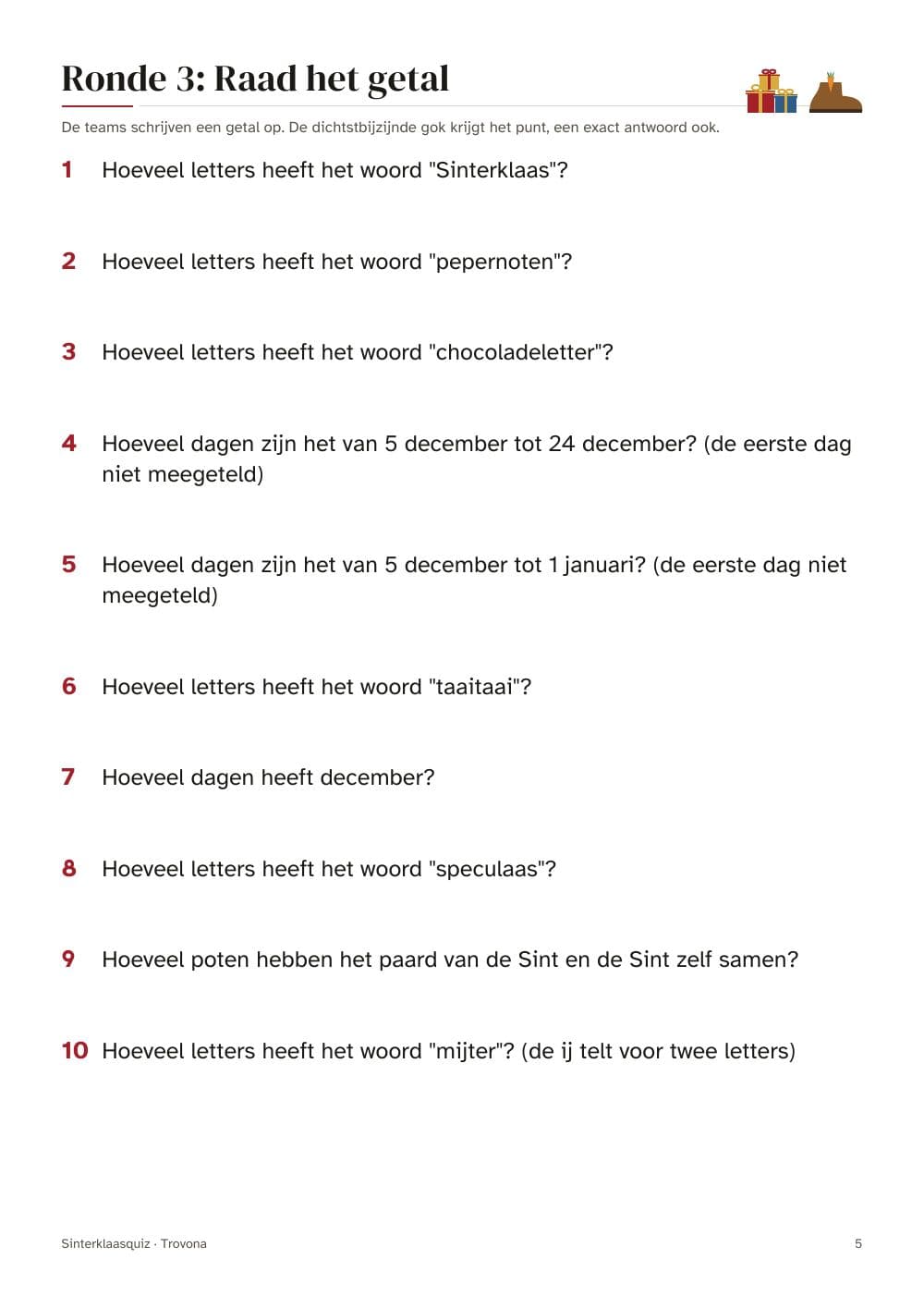 Seite 5 des Pakets: Seite 5 aus Sinterklaas-Quiz für die Familie: 60 Fragen in 6 Runden (auf Niederländisch)