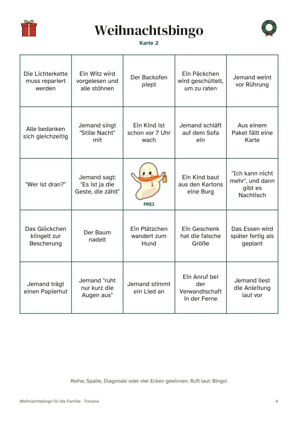 Seite 4 des Pakets: Seite 4 aus Weihnachtsbingo für die Familie: 16 Karten mit Familienmomenten