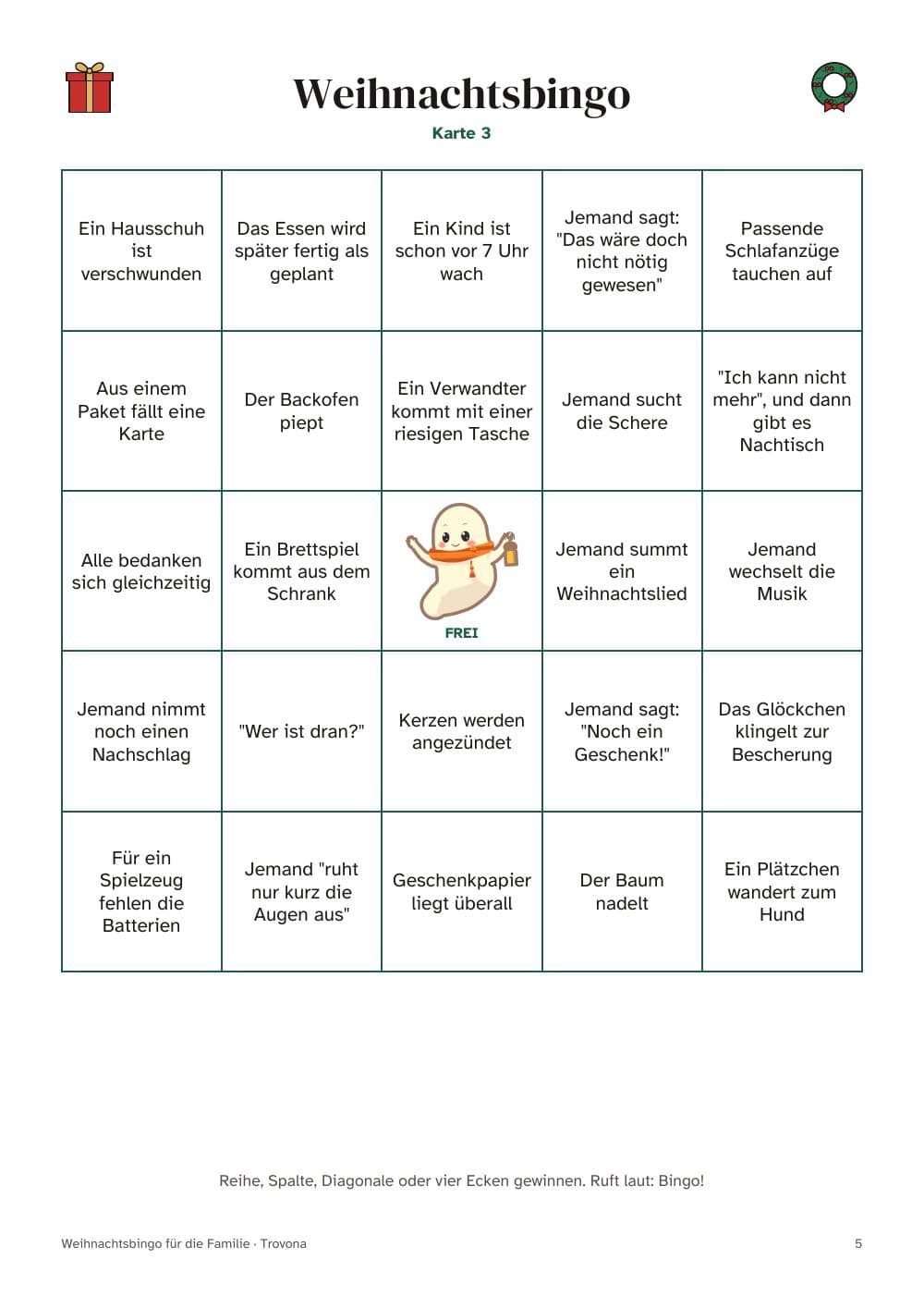 Seite 5 des Pakets: Seite 5 aus Weihnachtsbingo für die Familie: 16 Karten mit Familienmomenten