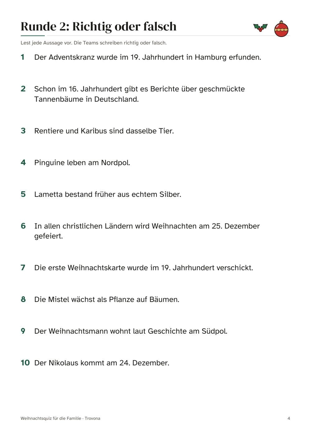 Seite 4 des Pakets: Seite 4 aus Weihnachtsquiz für die Familie: 60 Fragen in 6 Runden