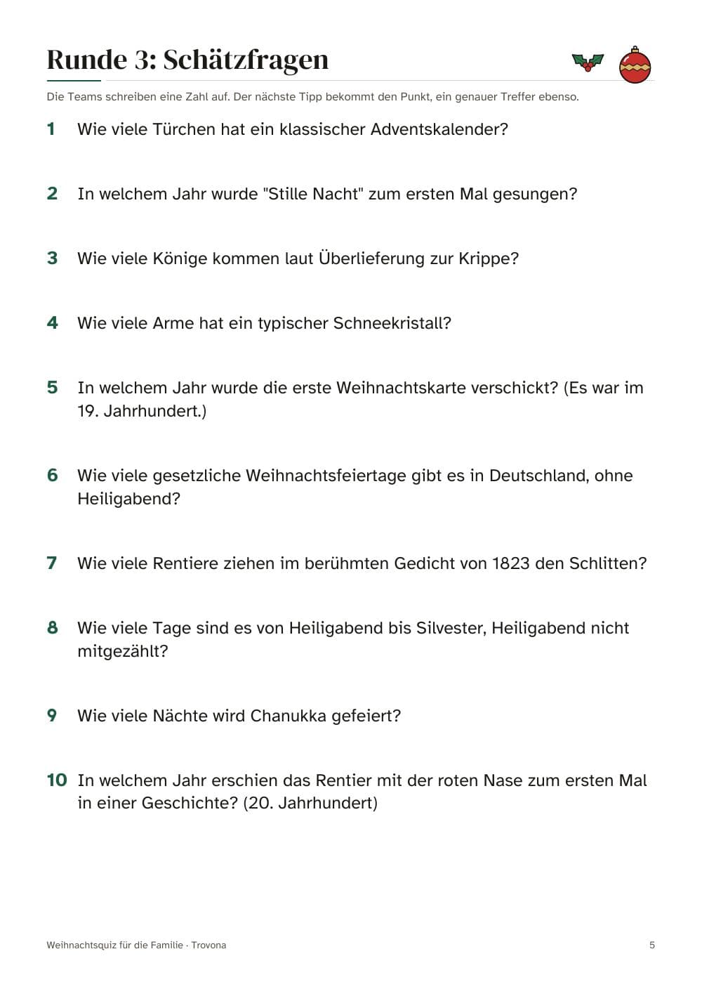 Seite 5 des Pakets: Seite 5 aus Weihnachtsquiz für die Familie: 60 Fragen in 6 Runden