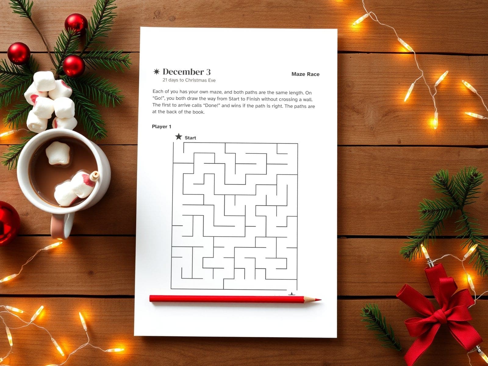 Die Seite ausgedruckt, von oben gesehen: 3. Dezember, Labyrinth-Rennen