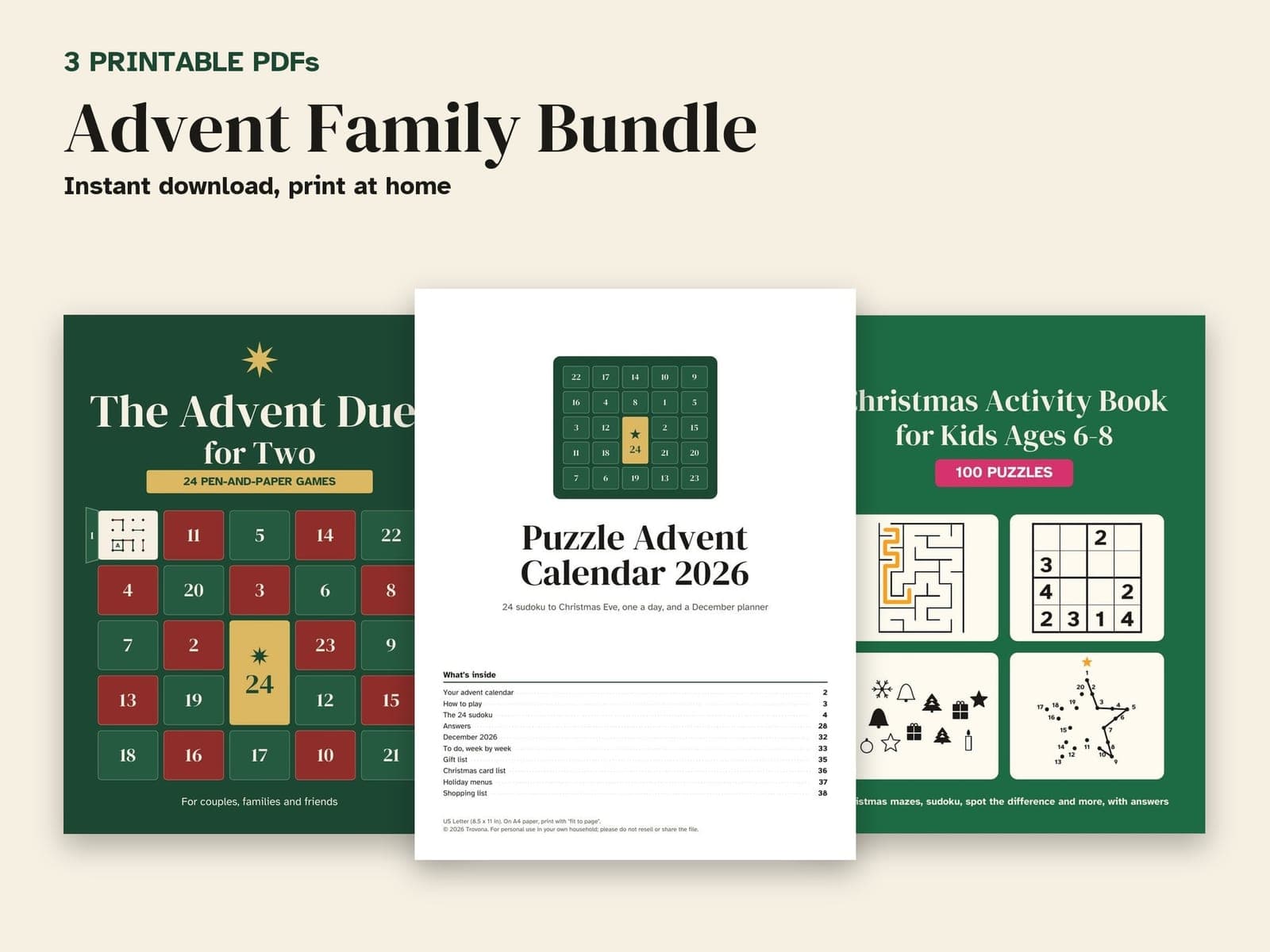 Advents-Familienpaket: Sudoku-Kalender, Spiele zu zweit und Weihnachtsrätsel für Kinder