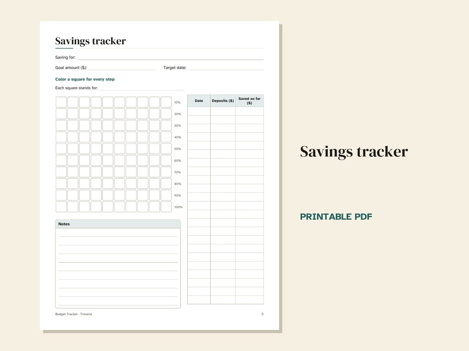 A page from the PDF: the savings tracker