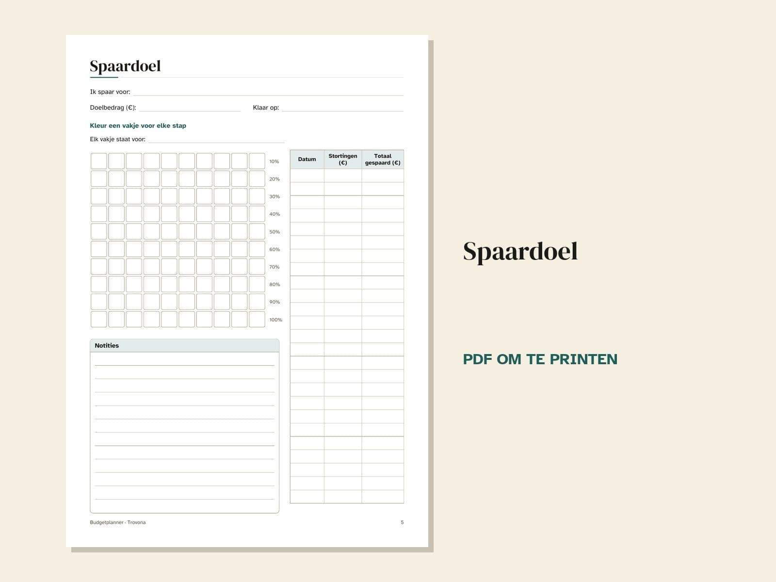 Een pagina uit de pdf: het spaardoel