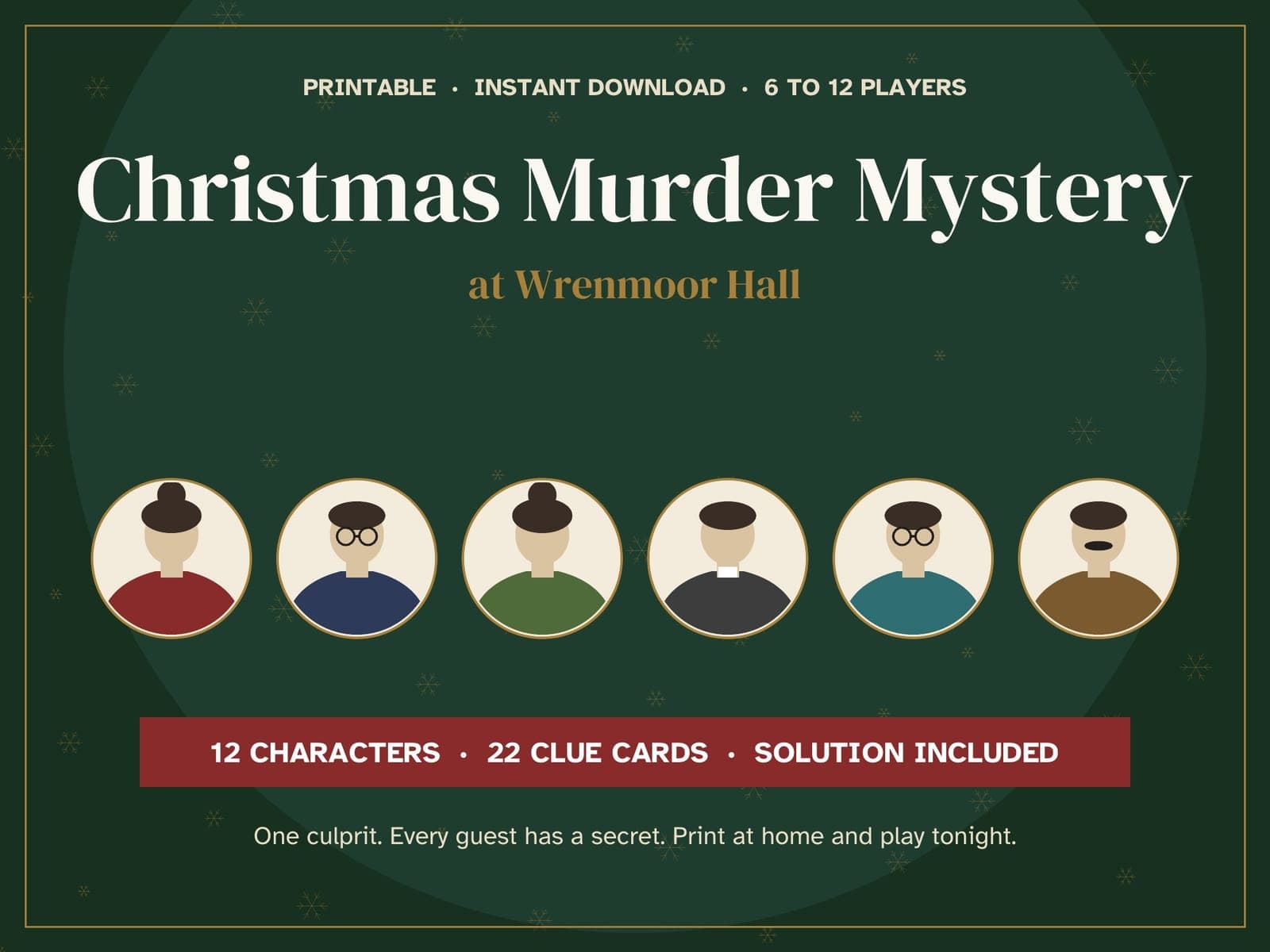 Title picture of the game pack: Christmas murder mystery game for 6 to 12 players: Wrenmoor Hall