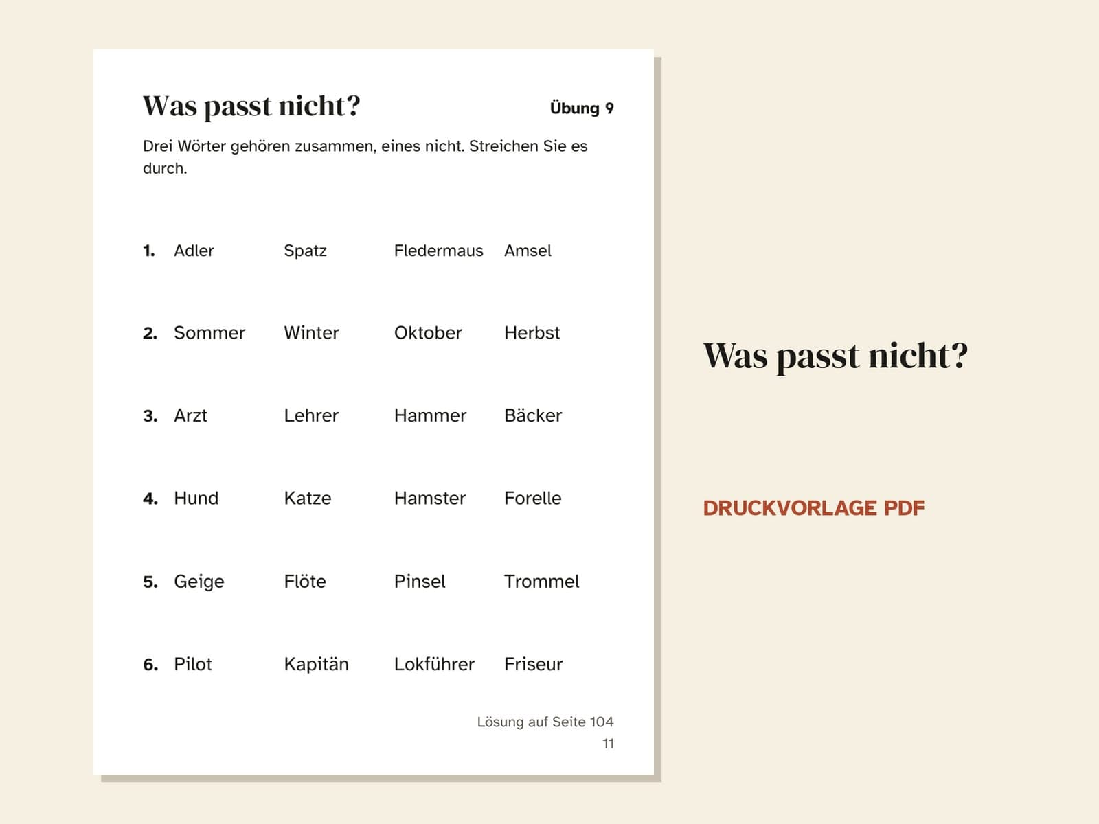 Eine Seite aus dem Heft: Was passt nicht?