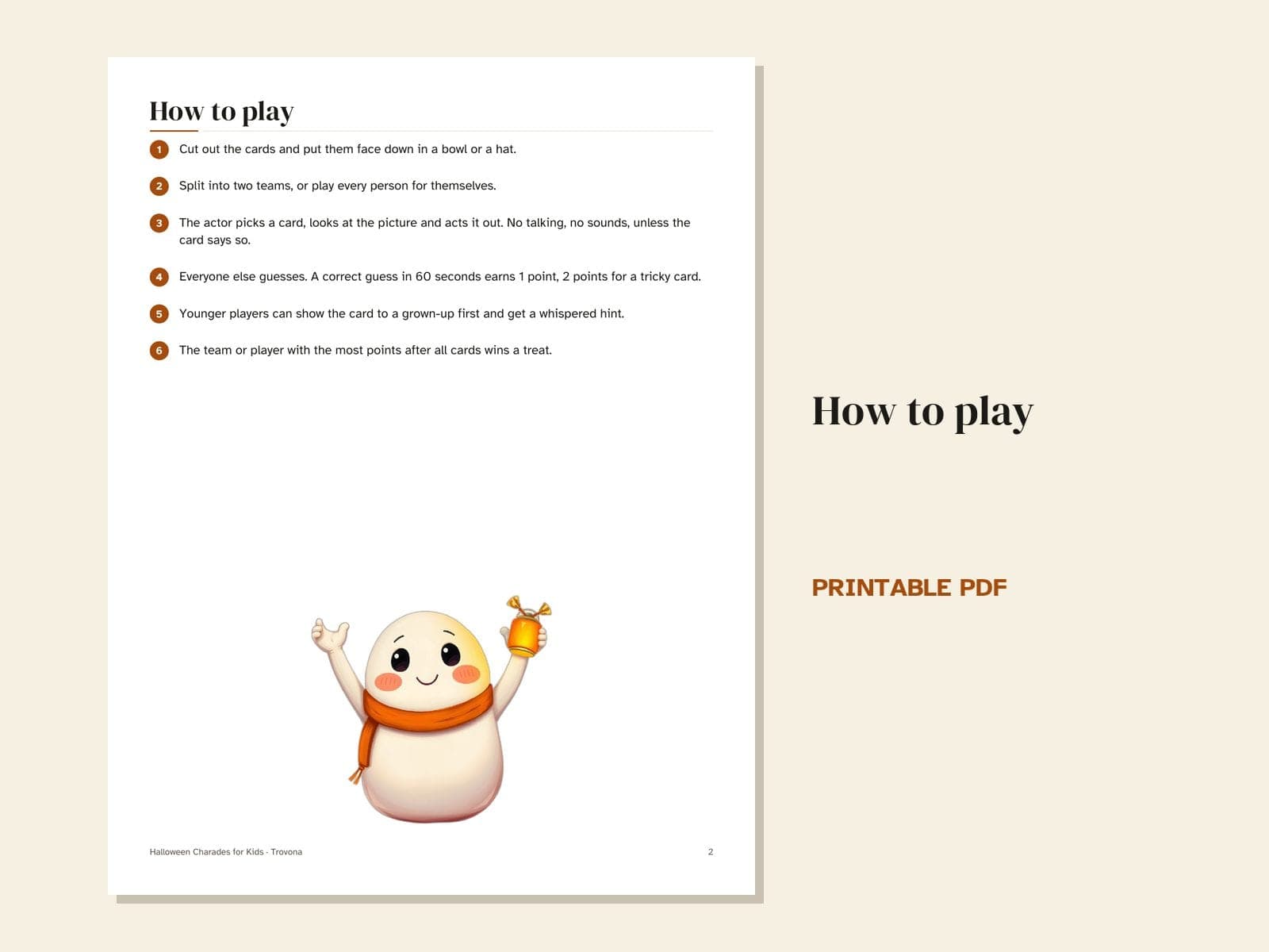 A page from the PDF: Halloween charades for kids: 40 picture cards