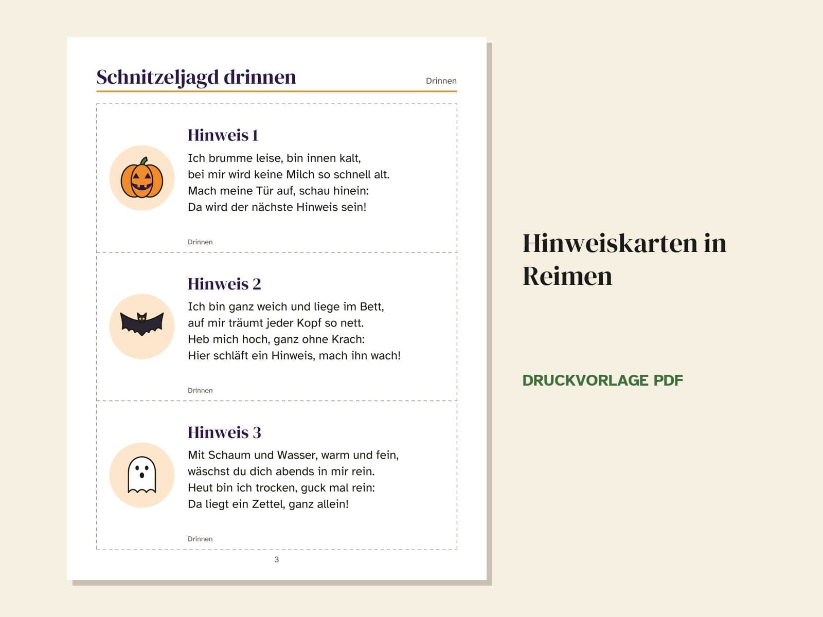 Eine Seite aus dem Heft: Hinweiskarten in Reimen