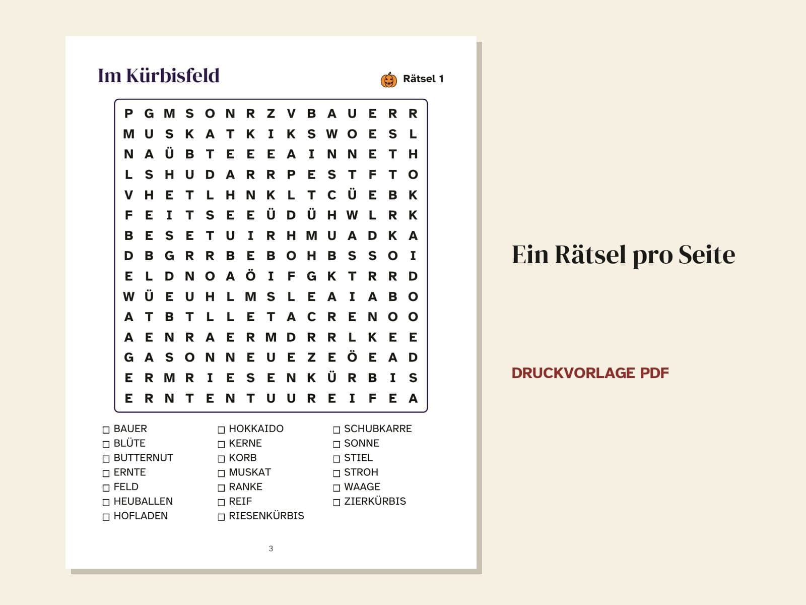 Eine Seite aus dem Heft: ein Rätsel pro Seite