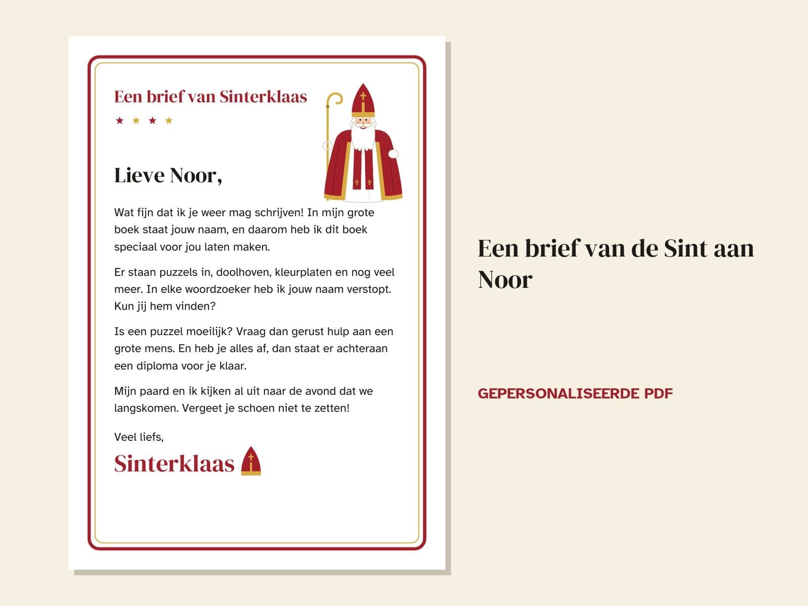 Een pagina uit het voorbeeld: een brief van de Sint aan Noor