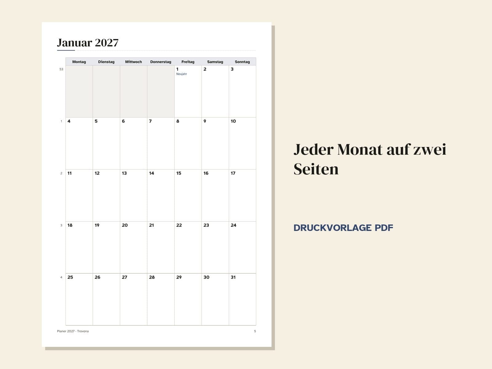 A page from the PDF: a month on two pages