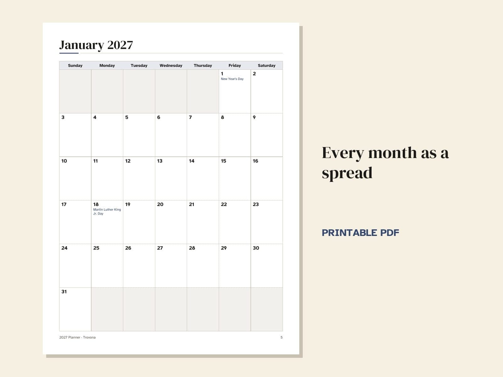 A page from the PDF: a month on two pages