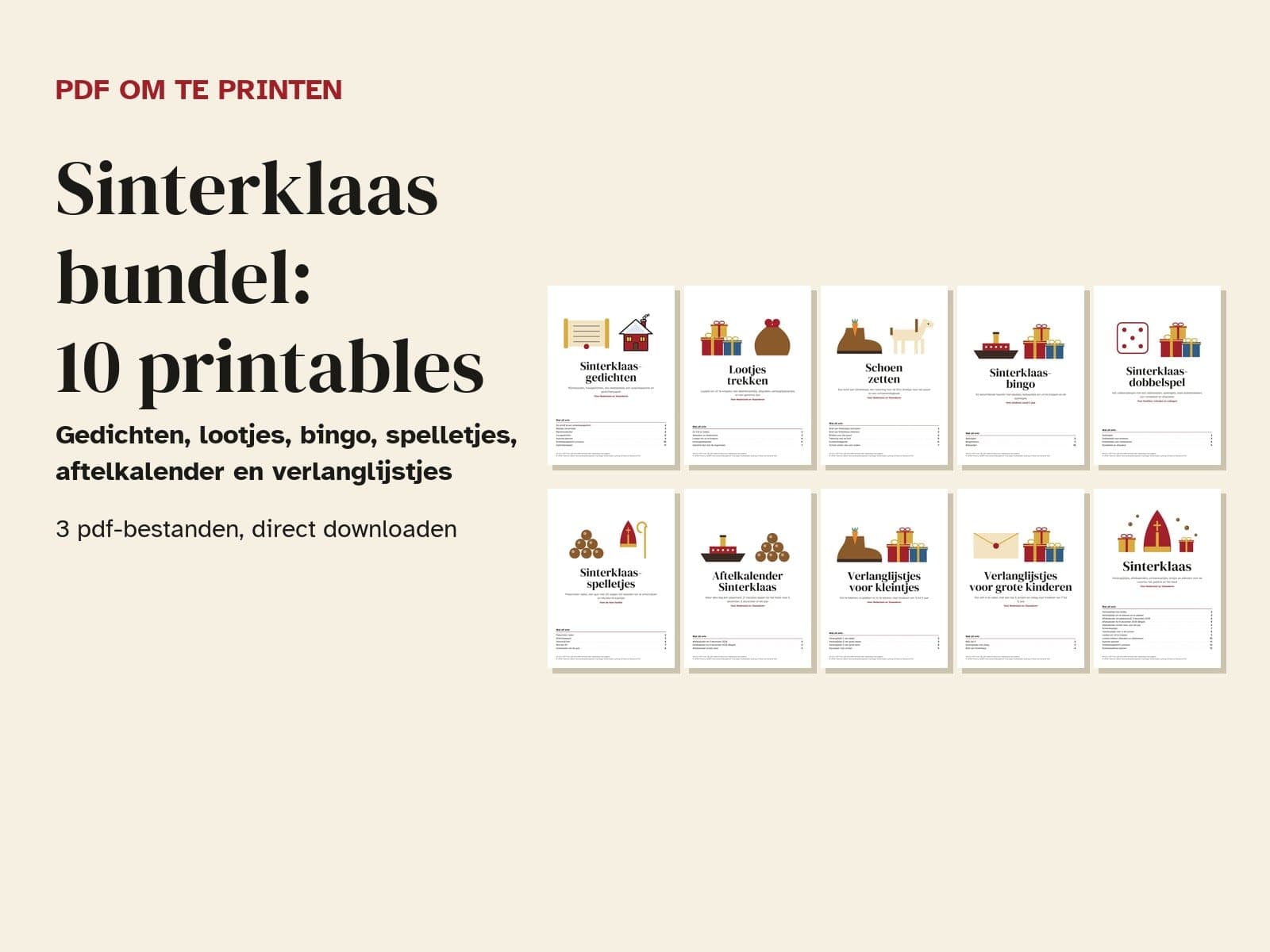 Sinterklaas bundle: ten printables for the whole feast, in Dutch