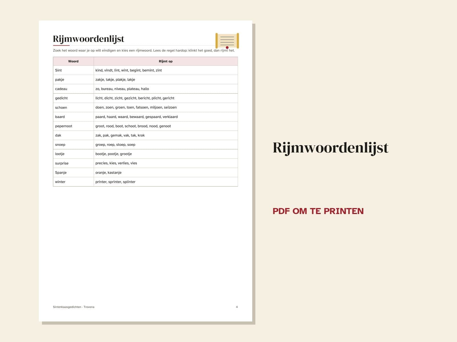 Een pagina uit de pdf: Sinterklaasgedichten maken: rijmwoordenlijst, invulgedichten en surprise planner