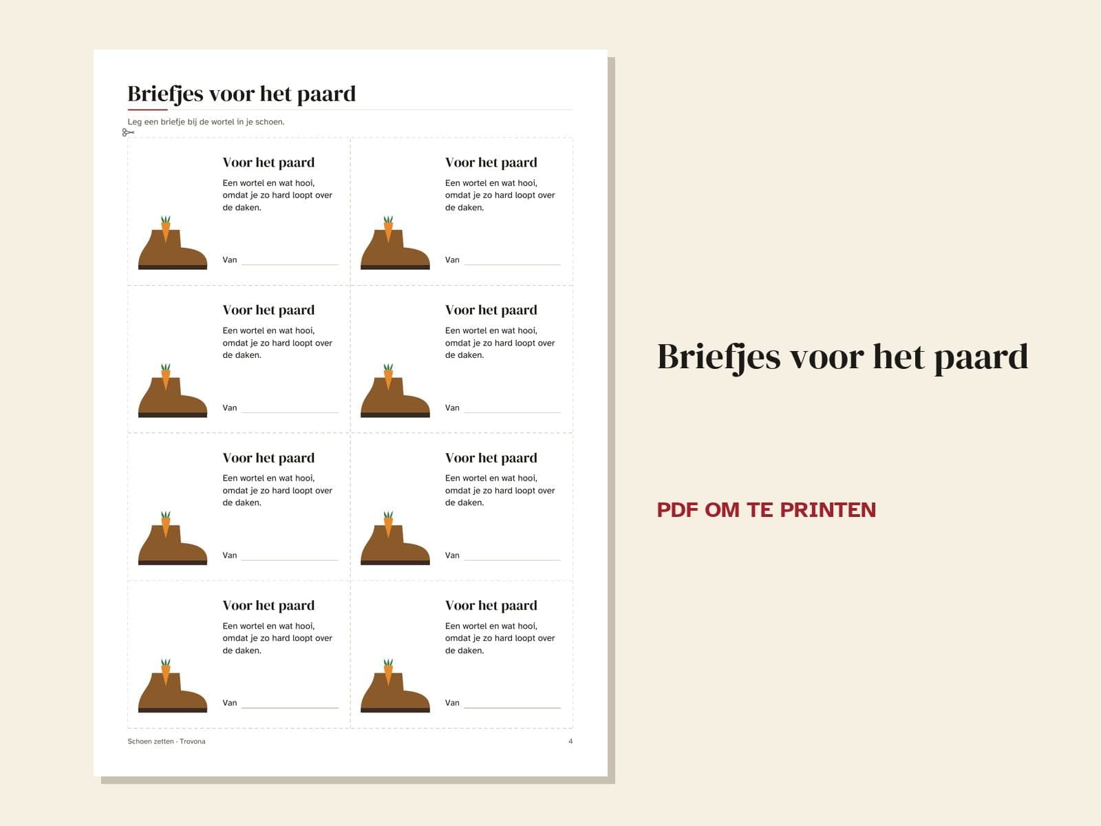 Een pagina uit de pdf: Schoen zetten bij Sinterklaas: brief, briefjes voor het paard en schoendagboek