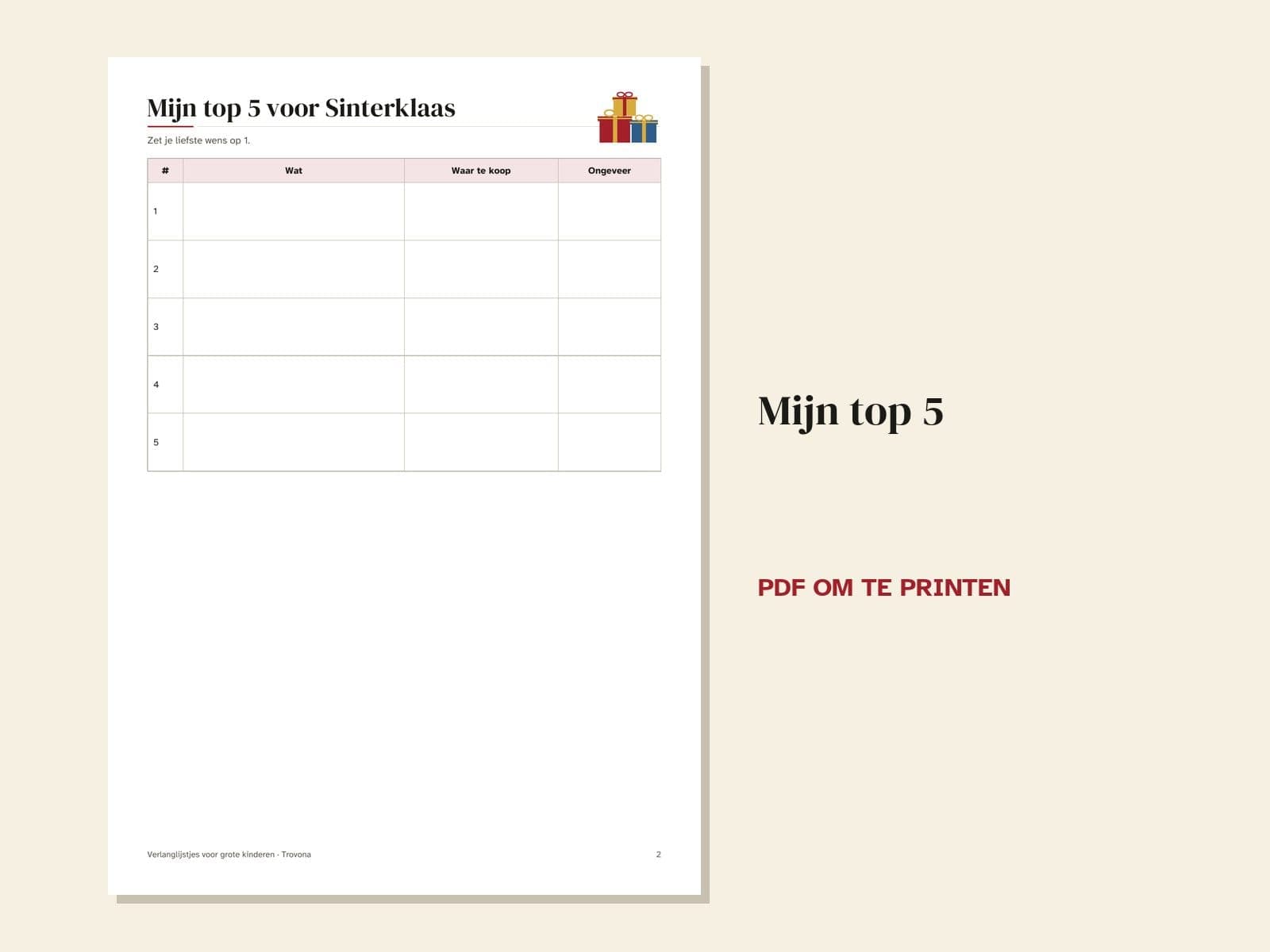 Een pagina uit de pdf: Verlanglijstje Sinterklaas voor grote kinderen: top 5 en brief aan de Sint