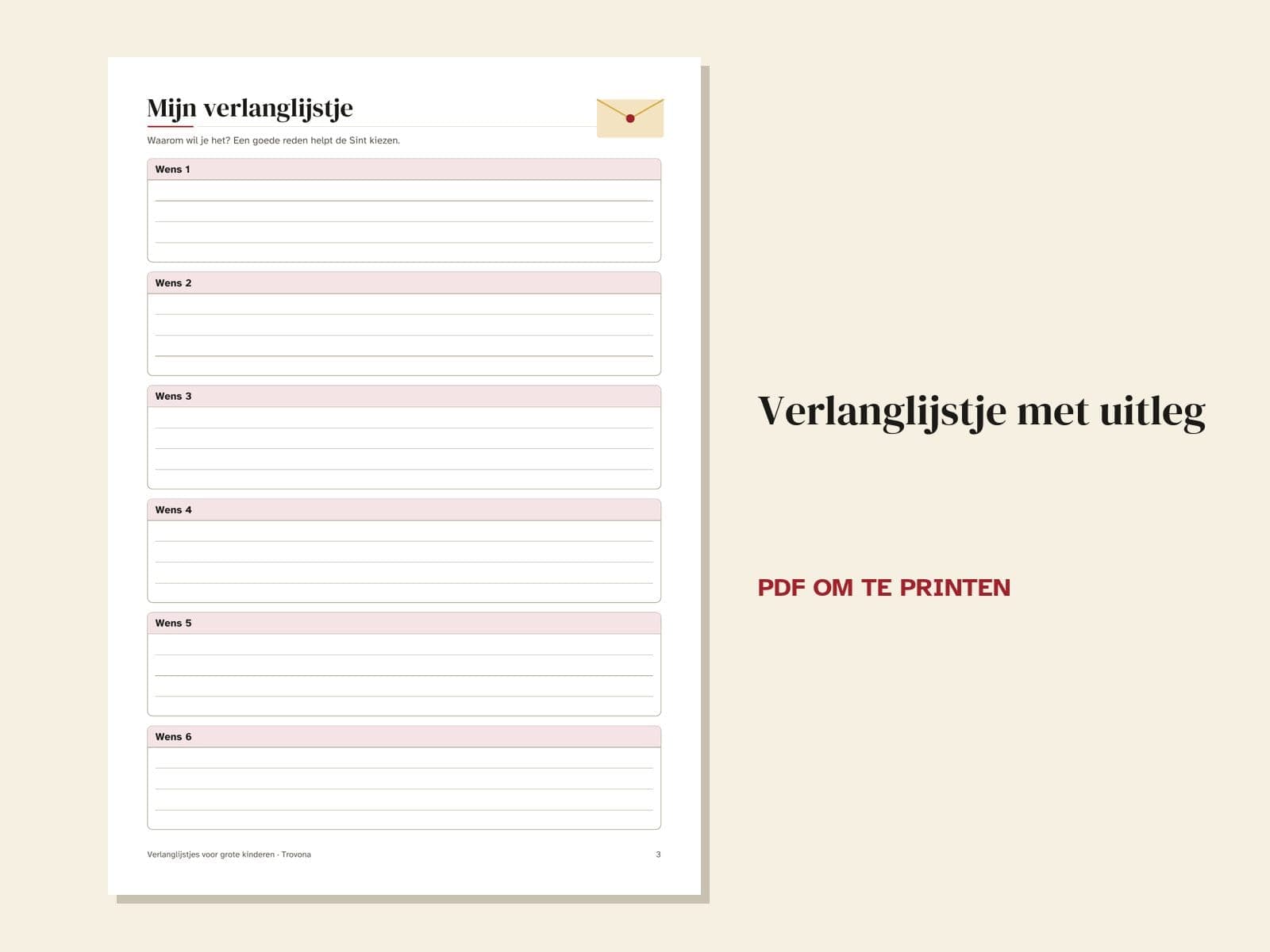 Een pagina uit de pdf: Verlanglijstje Sinterklaas voor grote kinderen: top 5 en brief aan de Sint