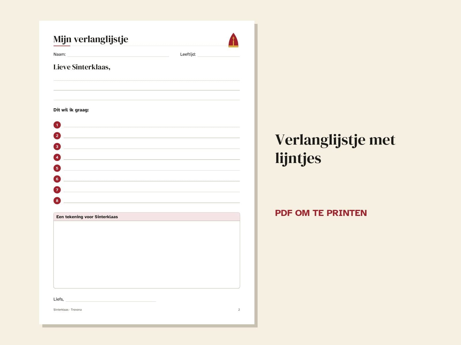Eine Seite aus der PDF-Datei: ein Wunschzettel mit Linien zum Schreiben