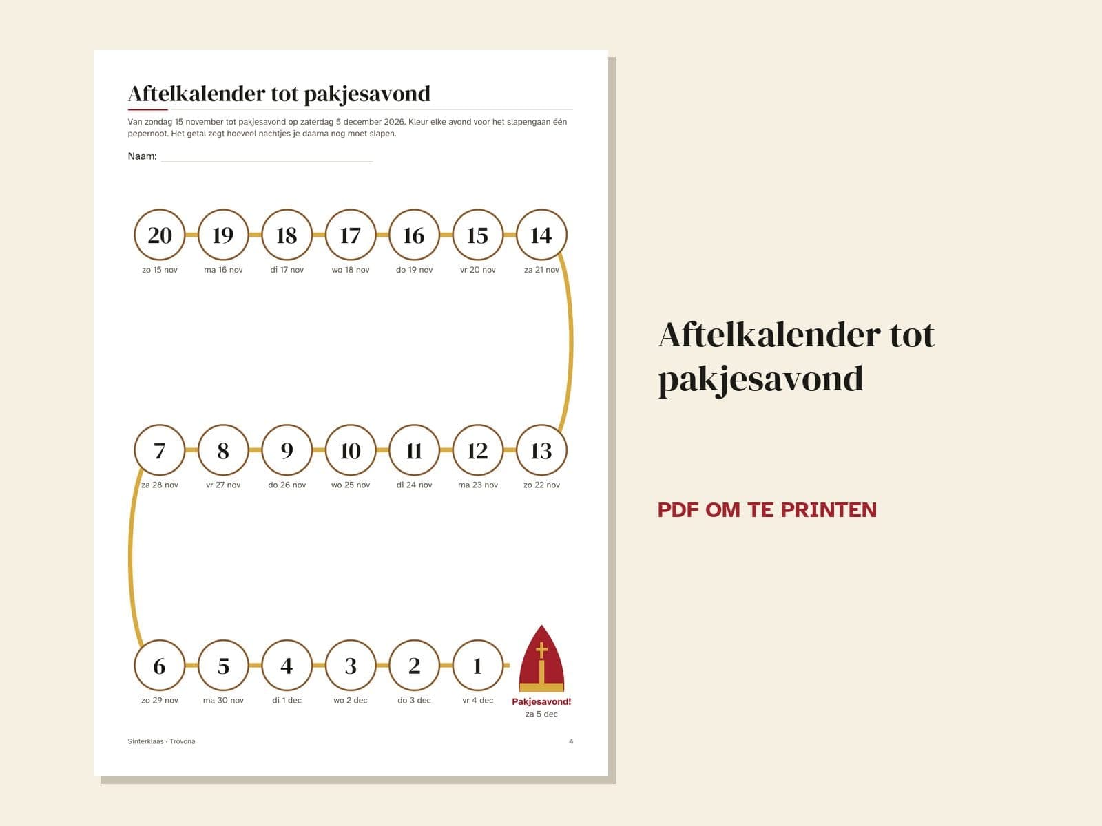 Eine Seite aus der PDF-Datei: der Countdown bis pakjesavond