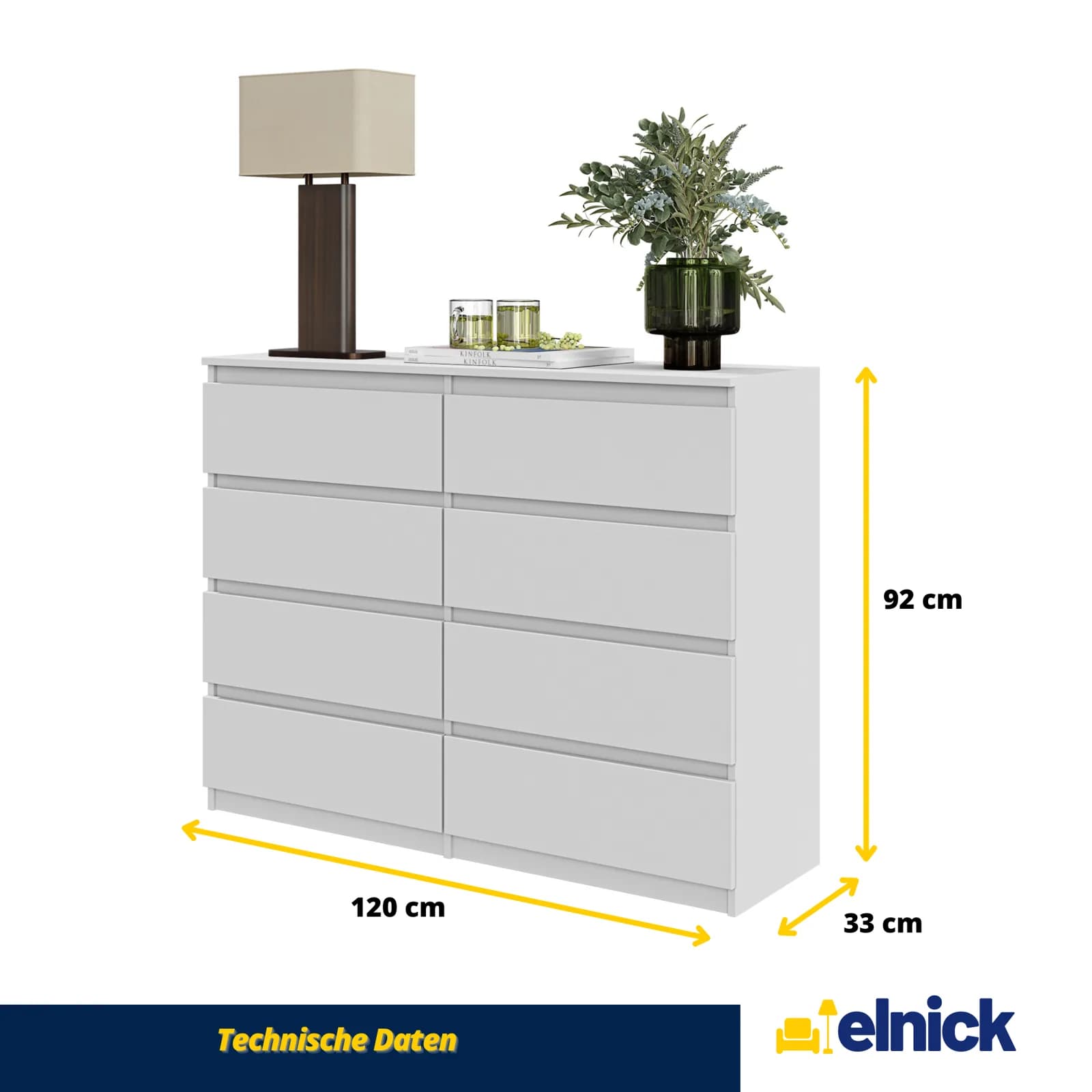 GABRIEL ladekast met 8 lades, 120 cm, mat wit (4)