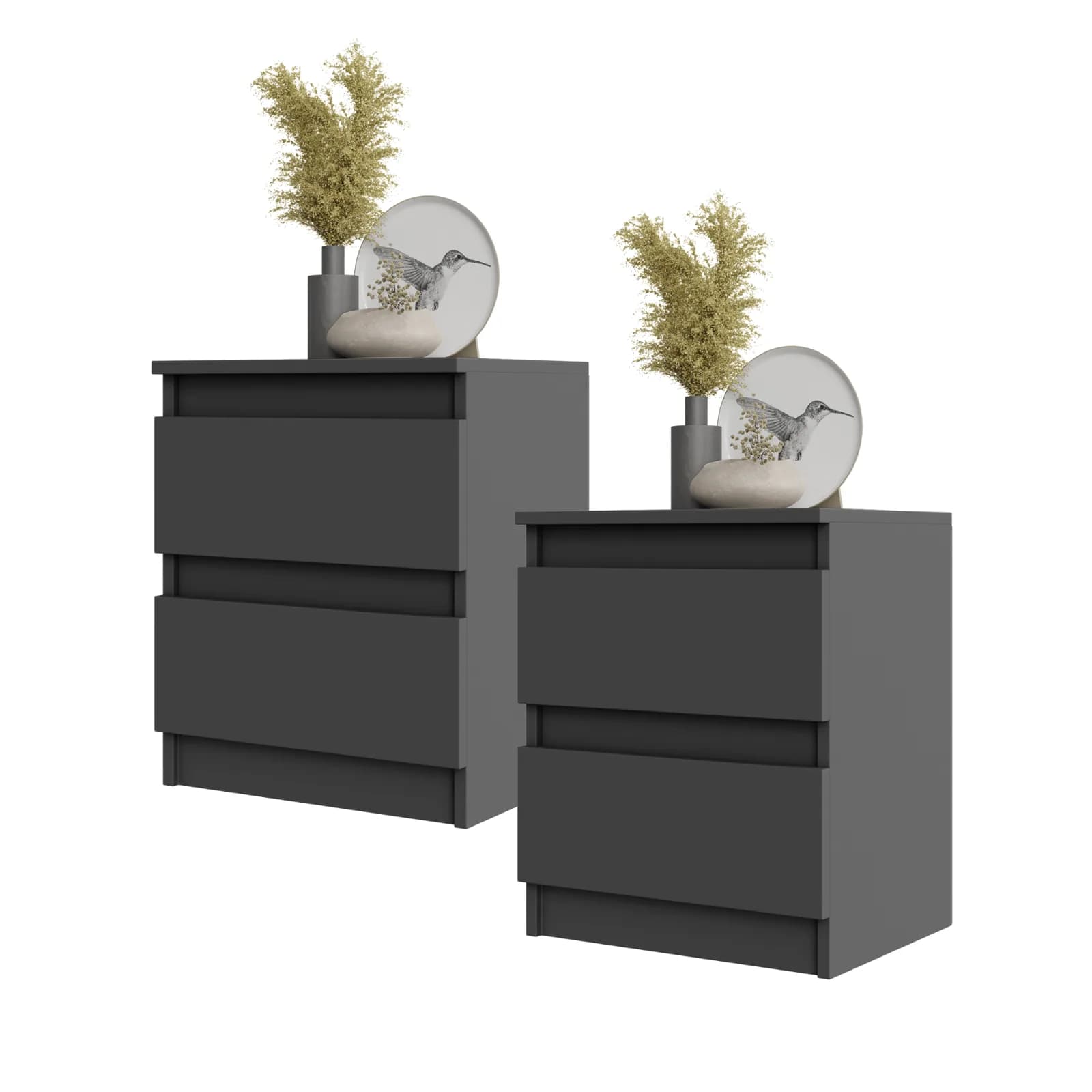 GABRIEL bedside table with 2 drawers, set of 2, anthracite