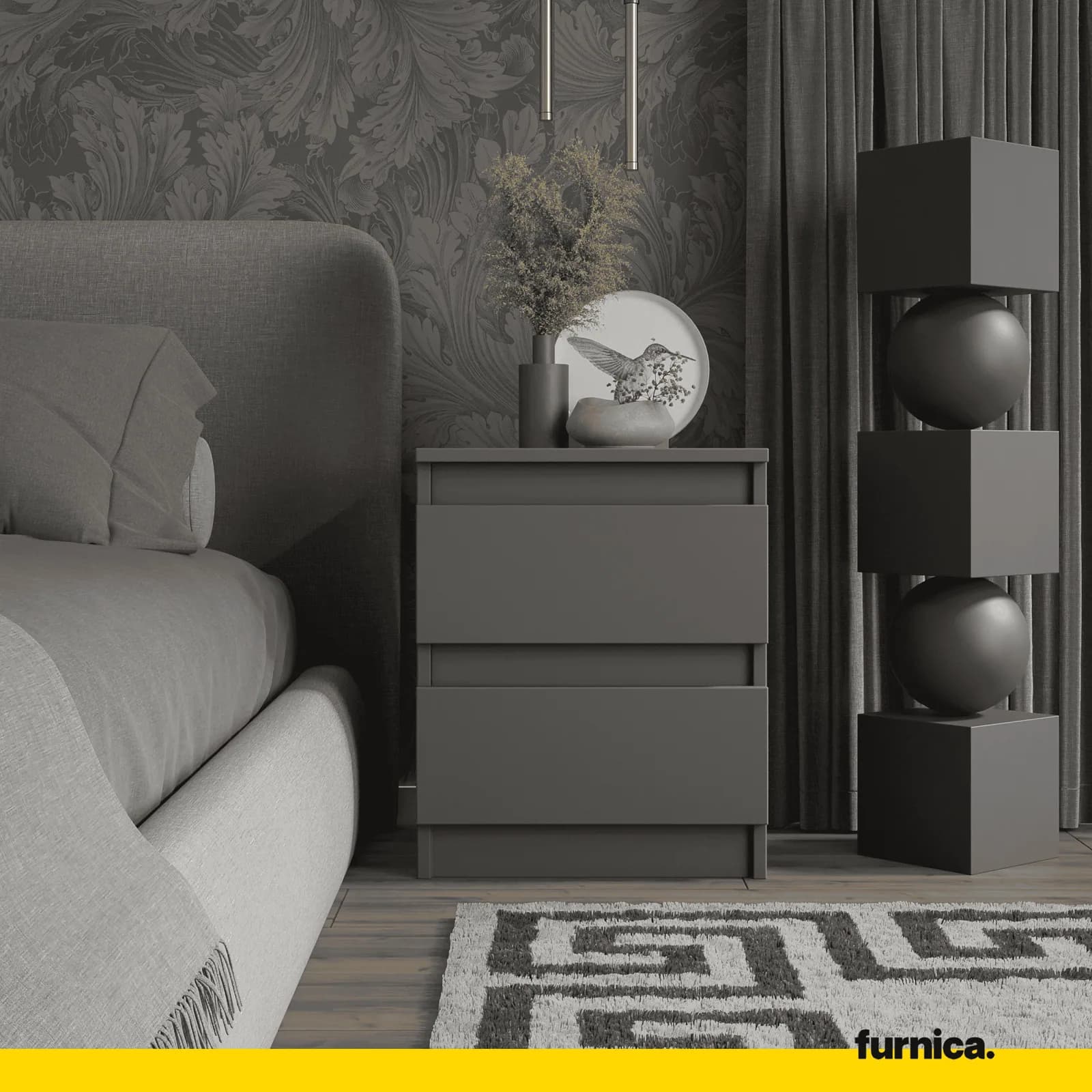 GABRIEL bedside table with 2 drawers, set of 2, anthracite (2)